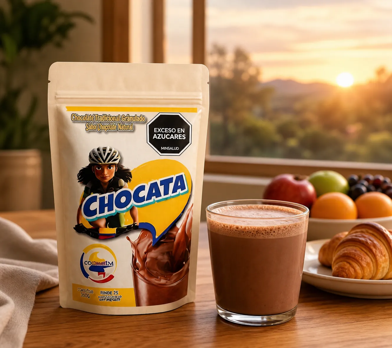 CHOCATA Tradicional junto a una taza de chocolate caliente al atardecer